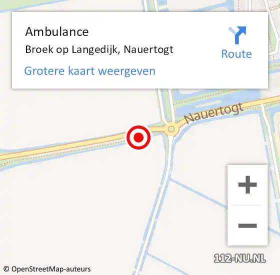 Locatie op kaart van de 112 melding: Ambulance Broek op Langedijk, Nauertogt op 15 april 2023 14:55