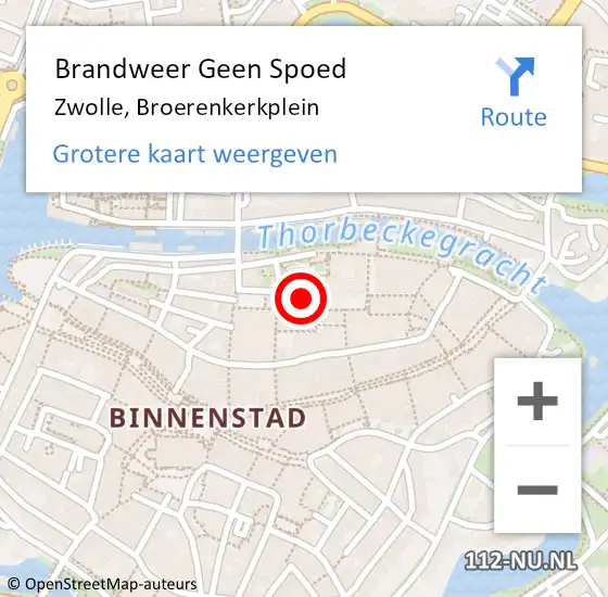 Locatie op kaart van de 112 melding: Brandweer Geen Spoed Naar Zwolle, Broerenkerkplein op 15 april 2023 14:58