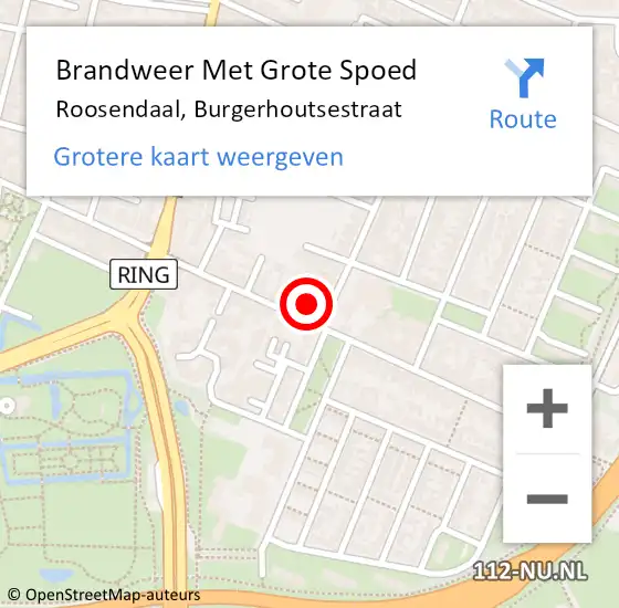 Locatie op kaart van de 112 melding: Brandweer Met Grote Spoed Naar Roosendaal, Burgerhoutsestraat op 15 april 2023 14:58