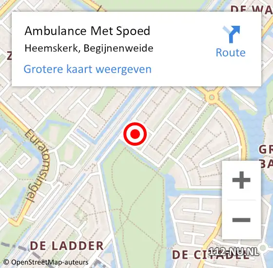 Locatie op kaart van de 112 melding: Ambulance Met Spoed Naar Heemskerk, Begijnenweide op 15 april 2023 15:13