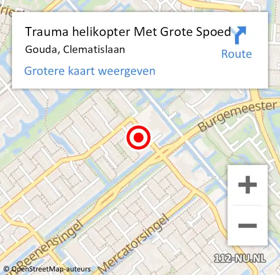 Locatie op kaart van de 112 melding: Trauma helikopter Met Grote Spoed Naar Gouda, Clematislaan op 15 april 2023 15:26