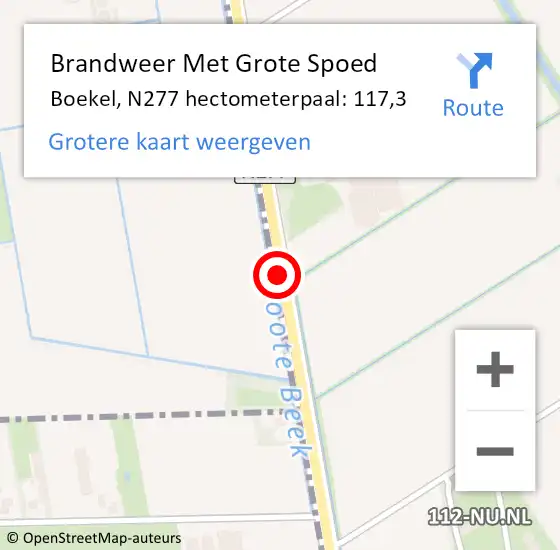 Locatie op kaart van de 112 melding: Brandweer Met Grote Spoed Naar Boekel, N277 hectometerpaal: 117,3 op 15 april 2023 15:42