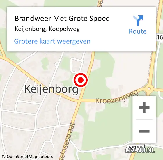 Locatie op kaart van de 112 melding: Brandweer Met Grote Spoed Naar Keijenborg, Koepelweg op 15 april 2023 16:04