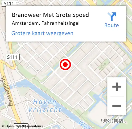 Locatie op kaart van de 112 melding: Brandweer Met Grote Spoed Naar Amsterdam, Fahrenheitsingel op 15 april 2023 16:26