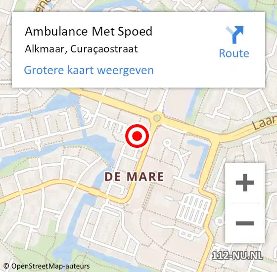 Locatie op kaart van de 112 melding: Ambulance Met Spoed Naar Alkmaar, Curaçaostraat op 15 april 2023 16:35