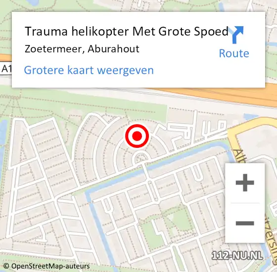 Locatie op kaart van de 112 melding: Trauma helikopter Met Grote Spoed Naar Zoetermeer, Aburahout op 15 april 2023 16:52