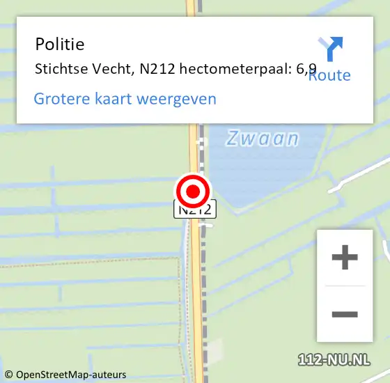 Locatie op kaart van de 112 melding: Politie Stichtse Vecht, N212 hectometerpaal: 6,9 op 15 april 2023 17:01