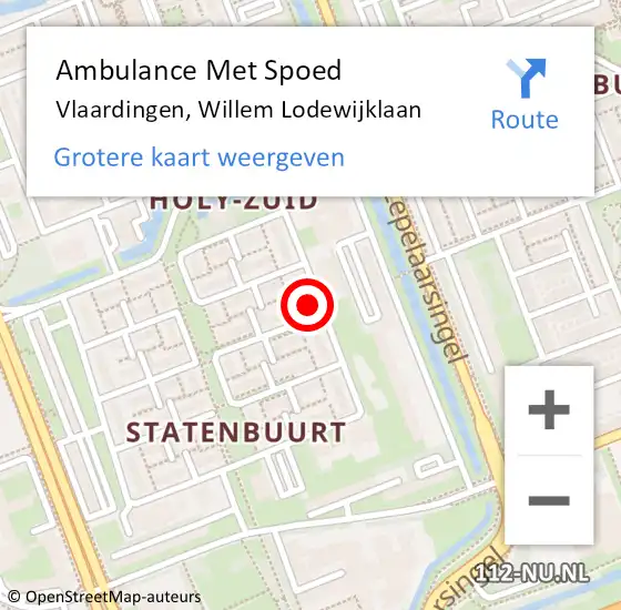 Locatie op kaart van de 112 melding: Ambulance Met Spoed Naar Vlaardingen, Willem Lodewijklaan op 15 april 2023 17:28
