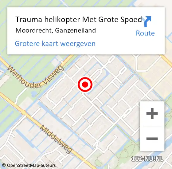 Locatie op kaart van de 112 melding: Trauma helikopter Met Grote Spoed Naar Moordrecht, Ganzeneiland op 15 april 2023 17:53