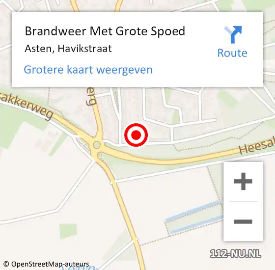 Locatie op kaart van de 112 melding: Brandweer Met Grote Spoed Naar Asten, Havikstraat op 15 april 2023 18:01