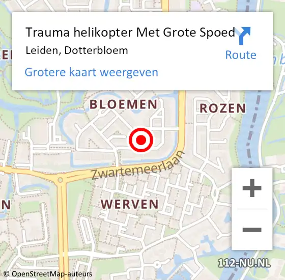 Locatie op kaart van de 112 melding: Trauma helikopter Met Grote Spoed Naar Leiden, Dotterbloem op 15 april 2023 18:27