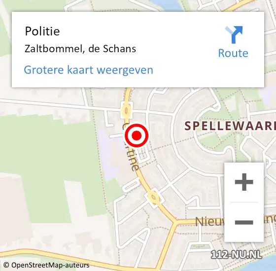 Locatie op kaart van de 112 melding: Politie Zaltbommel, de Schans op 15 april 2023 18:31