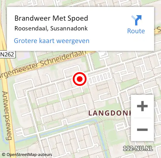 Locatie op kaart van de 112 melding: Brandweer Met Spoed Naar Roosendaal, Susannadonk op 15 april 2023 19:21