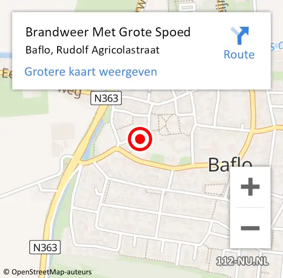 Locatie op kaart van de 112 melding: Brandweer Met Grote Spoed Naar Baflo, Rudolf Agricolastraat op 15 april 2023 20:01