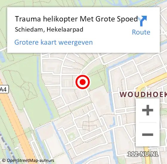 Locatie op kaart van de 112 melding: Trauma helikopter Met Grote Spoed Naar Schiedam, Hekelaarpad op 15 april 2023 20:20