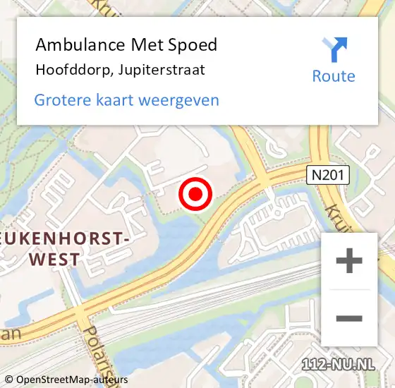 Locatie op kaart van de 112 melding: Ambulance Met Spoed Naar Hoofddorp, Jupiterstraat op 15 april 2023 21:12