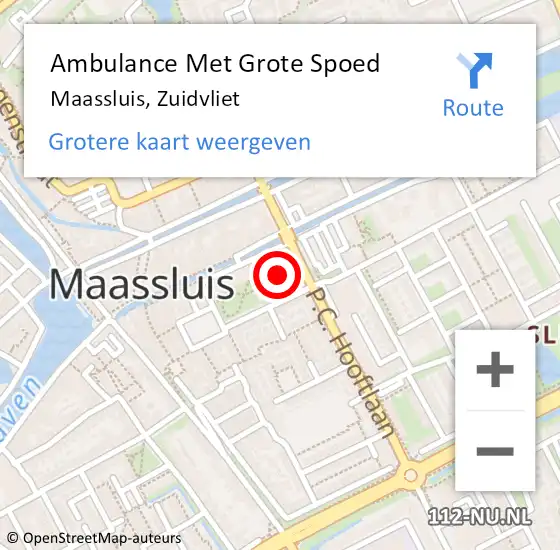 Locatie op kaart van de 112 melding: Ambulance Met Grote Spoed Naar Maassluis, Zuidvliet op 15 april 2023 21:15