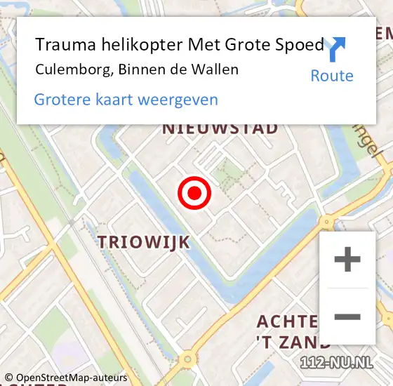 Locatie op kaart van de 112 melding: Trauma helikopter Met Grote Spoed Naar Culemborg, Binnen de Wallen op 15 april 2023 21:23