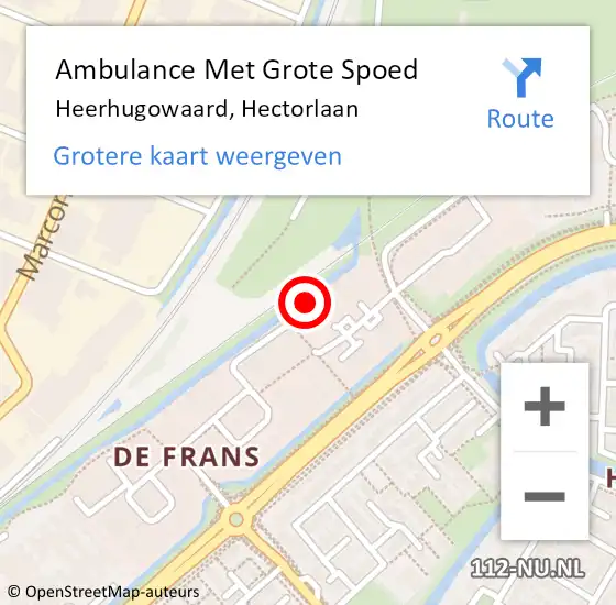 Locatie op kaart van de 112 melding: Ambulance Met Grote Spoed Naar Heerhugowaard, Hectorlaan op 15 april 2023 21:46