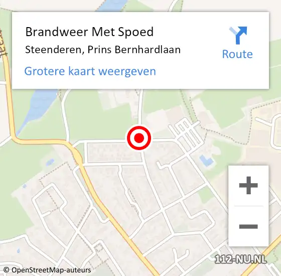 Locatie op kaart van de 112 melding: Brandweer Met Spoed Naar Steenderen, Prins Bernhardlaan op 15 april 2023 21:50