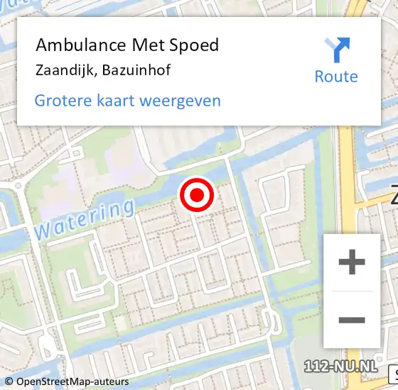 Locatie op kaart van de 112 melding: Ambulance Met Spoed Naar Zaandijk, Bazuinhof op 15 april 2023 22:02