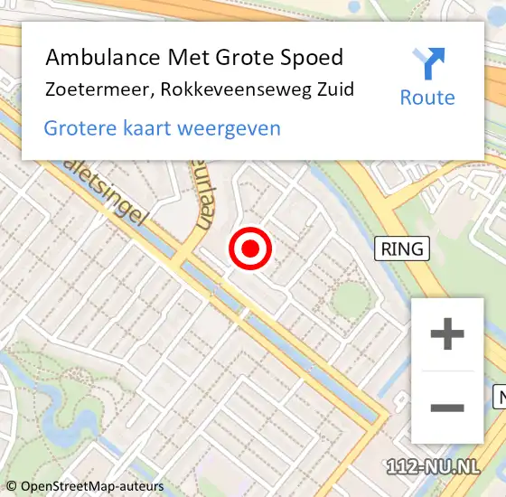 Locatie op kaart van de 112 melding: Ambulance Met Grote Spoed Naar Zoetermeer, Rokkeveenseweg Zuid op 15 april 2023 22:39