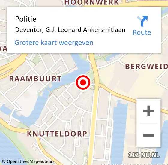 Locatie op kaart van de 112 melding: Politie Deventer, G.J. Leonard Ankersmitlaan op 15 april 2023 23:04