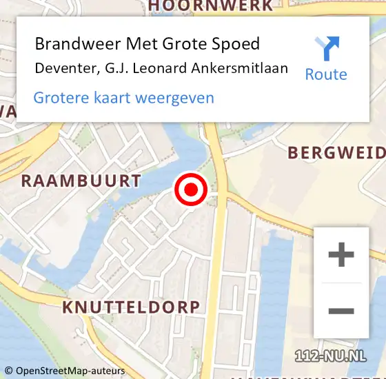 Locatie op kaart van de 112 melding: Brandweer Met Grote Spoed Naar Deventer, G.J. Leonard Ankersmitlaan op 15 april 2023 23:04