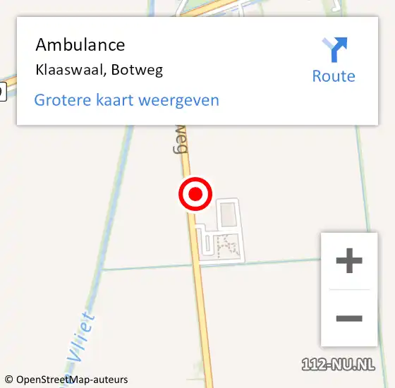 Locatie op kaart van de 112 melding: Ambulance Klaaswaal, Botweg op 15 april 2023 23:08