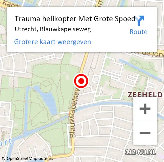 Locatie op kaart van de 112 melding: Trauma helikopter Met Grote Spoed Naar Utrecht, Blauwkapelseweg op 15 april 2023 23:50