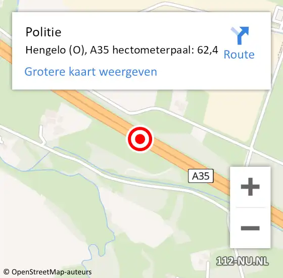 Locatie op kaart van de 112 melding: Politie Hengelo (O), A35 hectometerpaal: 62,4 op 16 april 2023 00:20