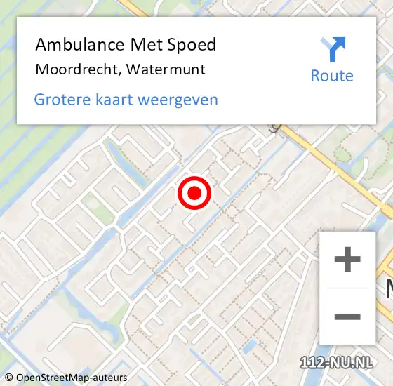 Locatie op kaart van de 112 melding: Ambulance Met Spoed Naar Moordrecht, Watermunt op 16 april 2023 00:36