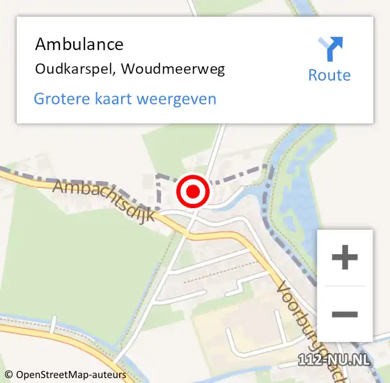 Locatie op kaart van de 112 melding: Ambulance Oudkarspel, Woudmeerweg op 16 april 2023 00:43