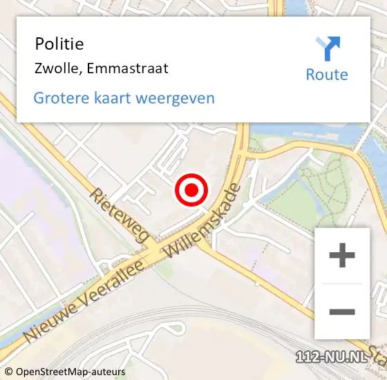 Locatie op kaart van de 112 melding: Politie Zwolle, Emmastraat op 16 april 2023 00:46