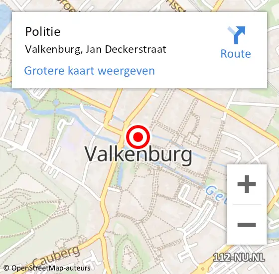 Locatie op kaart van de 112 melding: Politie Valkenburg, Jan Deckerstraat op 16 april 2023 01:20