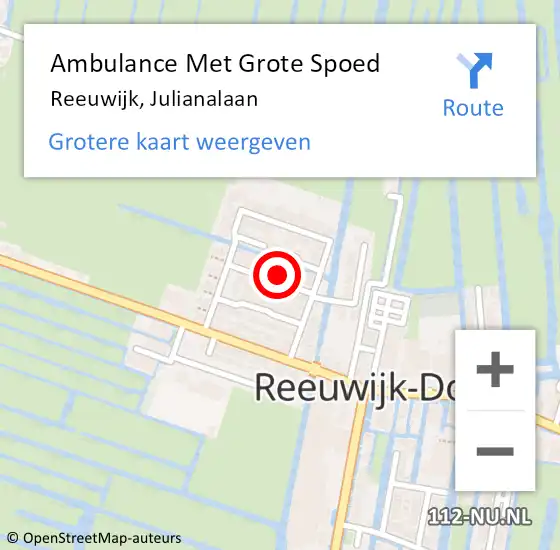 Locatie op kaart van de 112 melding: Ambulance Met Grote Spoed Naar Reeuwijk, Julianalaan op 16 april 2023 01:47