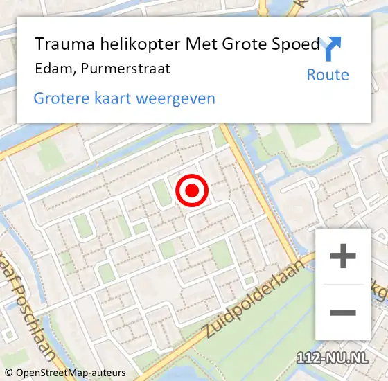 Locatie op kaart van de 112 melding: Trauma helikopter Met Grote Spoed Naar Edam, Purmerstraat op 16 april 2023 01:52