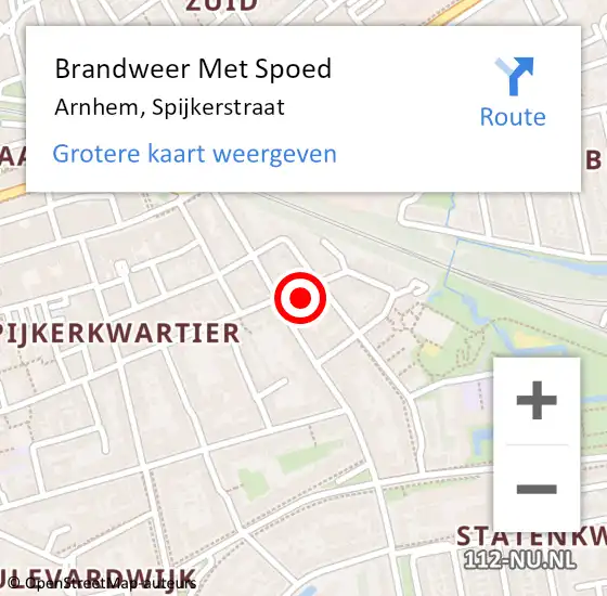 Locatie op kaart van de 112 melding: Brandweer Met Spoed Naar Arnhem, Spijkerstraat op 16 april 2023 02:45