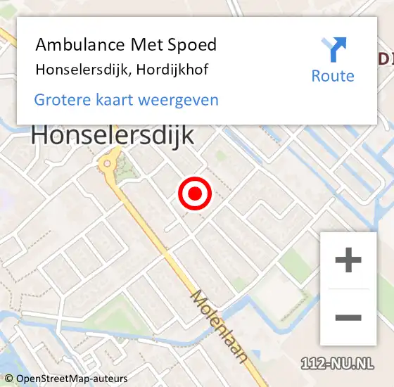 Locatie op kaart van de 112 melding: Ambulance Met Spoed Naar Honselersdijk, Hordijkhof op 16 april 2023 04:12