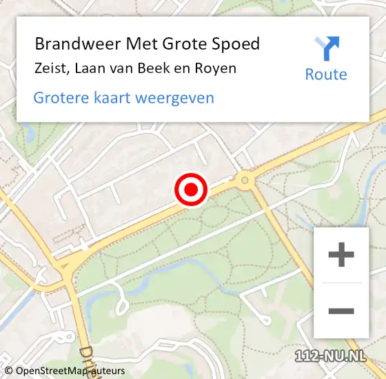 Locatie op kaart van de 112 melding: Brandweer Met Grote Spoed Naar Zeist, Laan van Beek en Royen op 16 april 2023 04:26