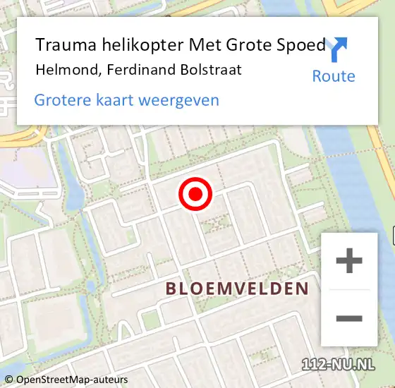 Locatie op kaart van de 112 melding: Trauma helikopter Met Grote Spoed Naar Helmond, Ferdinand Bolstraat op 16 april 2023 04:42