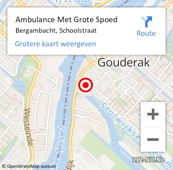 Locatie op kaart van de 112 melding: Ambulance Met Grote Spoed Naar Bergambacht, Schoolstraat op 16 april 2023 04:59