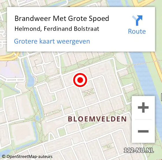 Locatie op kaart van de 112 melding: Brandweer Met Grote Spoed Naar Helmond, Ferdinand Bolstraat op 16 april 2023 05:04