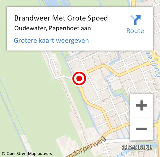 Locatie op kaart van de 112 melding: Brandweer Met Grote Spoed Naar Oudewater, Papenhoeflaan op 16 april 2023 07:52