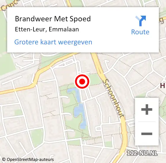 Locatie op kaart van de 112 melding: Brandweer Met Spoed Naar Etten-Leur, Emmalaan op 16 april 2023 08:36