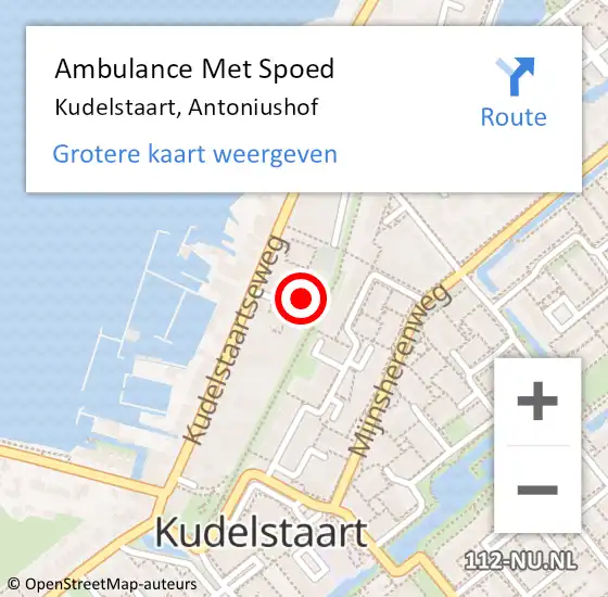 Locatie op kaart van de 112 melding: Ambulance Met Spoed Naar Kudelstaart, Antoniushof op 16 april 2023 09:14