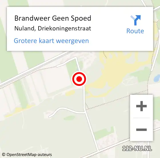 Locatie op kaart van de 112 melding: Brandweer Geen Spoed Naar Nuland, Driekoningenstraat op 16 april 2023 09:53