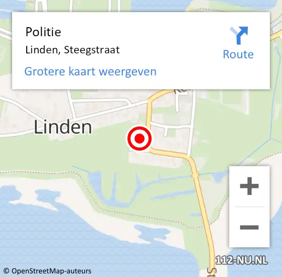 Locatie op kaart van de 112 melding: Politie Linden, Steegstraat op 16 april 2023 10:06