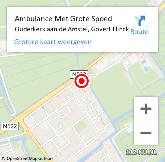 Locatie op kaart van de 112 melding: Ambulance Met Grote Spoed Naar Ouderkerk aan de Amstel, Govert Flinck op 16 april 2023 10:06