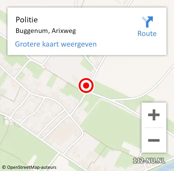 Locatie op kaart van de 112 melding: Politie Buggenum, Arixweg op 16 april 2023 10:17
